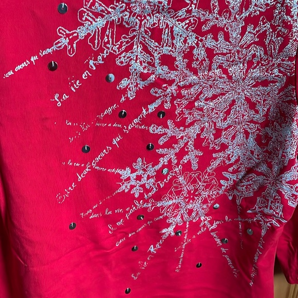 RUBY RD. petite Red with Silver Sequin & Shimmer Design 3/4 Sleeve Top Size PS - Picture 2 of 10